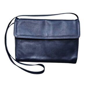DeMure Vintage 50's Genuine Leather Smooth Soft Navy Shoulder Clutch Bag